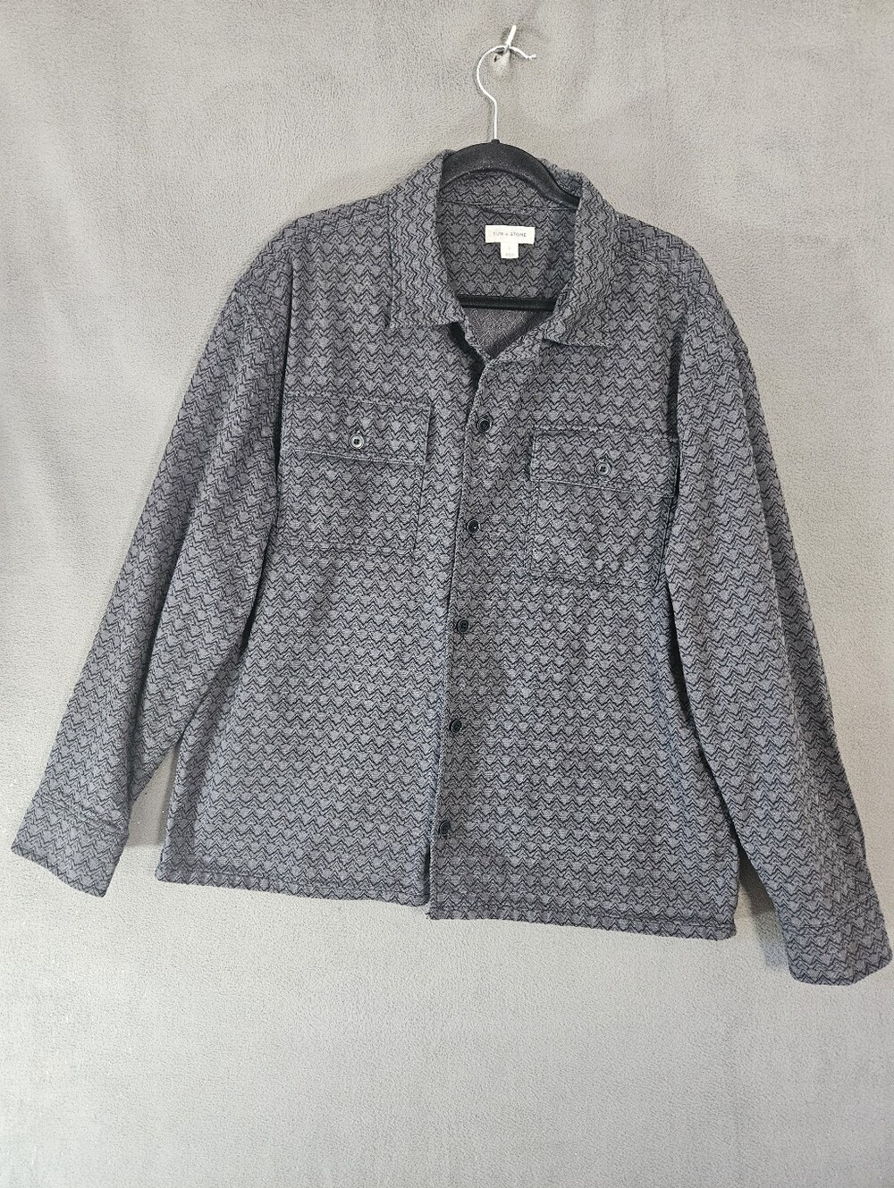 Sun & Stone Women L Boho Button Shirt Tapestry Oversized Gray Recycled Lagenlook